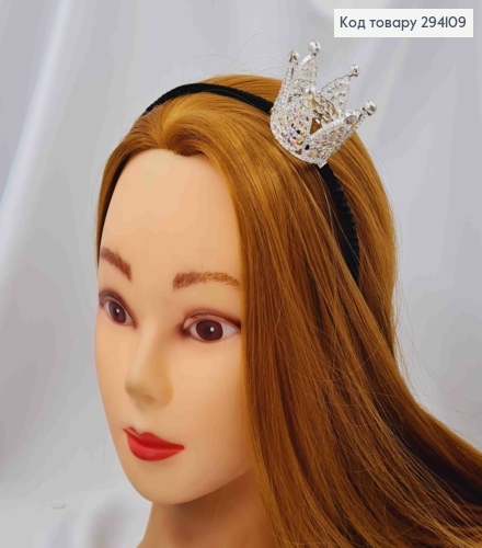 Корона СЕРЕБРЯНОГО цвета на обруче, с Блестящими или Перламутровыми камешками в ассорт., 3,5см*3,5см 294109 фото 2