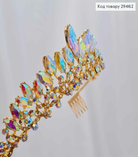 Тиара под золото, "Флоренцо" с камнями Хамелеон, 4см самая высокая точка 294162 фото 3