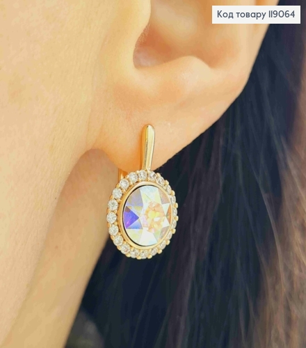 Серьги с Блестящим камнем Хамелеон Сваровски в оправе из камешков, 1,9см, англ. застежка, Xuping 18К 119064 фото 2