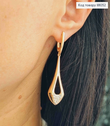 Серьги с удлиненными треугольными подвесками в камешках, 1,8+3,8см, англ. зам, Xuping 18K 118052 фото 2