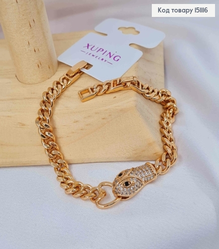Браслет "Голова Змії" прикрашений Блискучими камінцями , довж. 18+2см, Xuping 18K 151116 фото 2