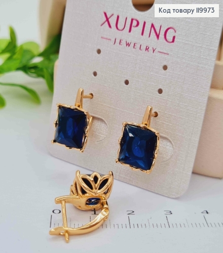 Серьги с квадратным Изысканно-Синим камнем, длина 1,5см, английская застежка, Xuping 18K 119973 фото 3
