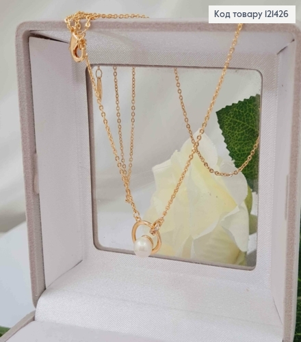 Цепочка 1мм с подвеской жемчужная кружочка, длина 47+5см, якорное плетение, Xuping 18K 121426 фото 2