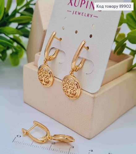Серьги с подвеской "Дерево Жизни", 1,7+1,2см, англ. застежка, Xuping 18К 119902 фото 2