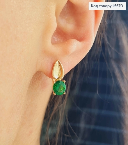 Серьги "Лепесток" с салатовым камнем, 1,5см, англ. зам. Xuping 18K 115570 фото 2