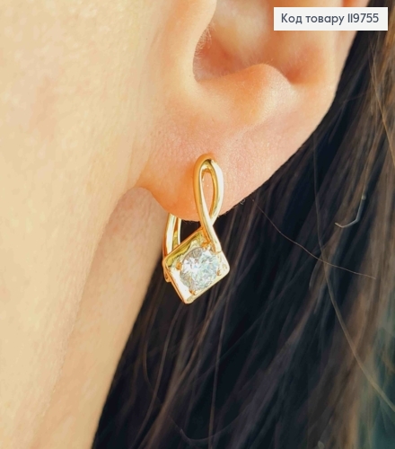 Серьги с изысканным блестящим камнем, 1,5см, английская застежка, Xuping 18К. 119755 фото 2