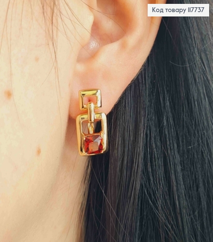 Серьги "Фиона" с квадратным Красным камешком, 2,1см, английская застежка, XUPING 18K 117737 фото 3