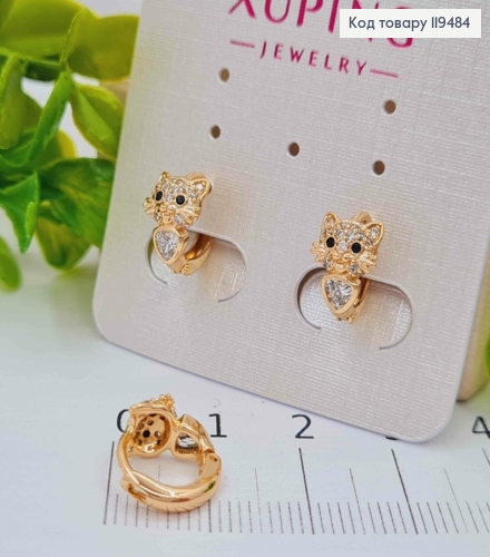 Серьги кольца "Котенок" с Блестящими камешками, 1см, Xuping 18К 119484 фото 2