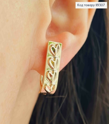 Серьги с тиснением "Мини Сердца", 2,1см, английская застежка, XUPING 18K 119307 фото 2