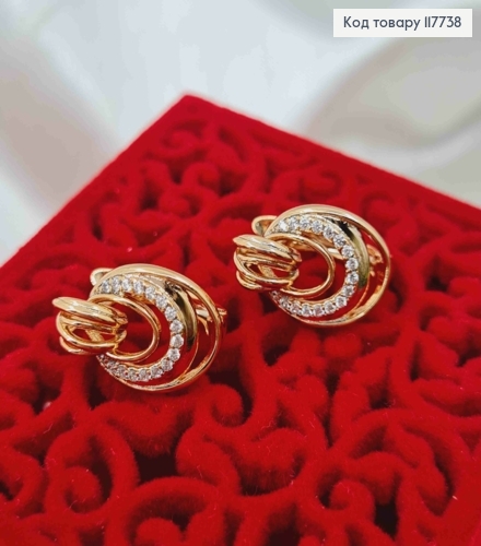 Серьги "Магия Солнца" украшены блестящими камешками, 1,7см, английская застежка, XUPING 18K 117738 фото 2