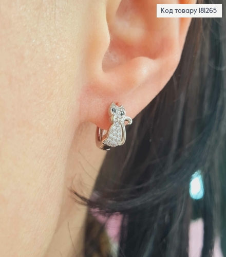 Серьги кольца 1см, родованные, "Кисюня" в камешках, 1см, Xuping 181265 фото 2