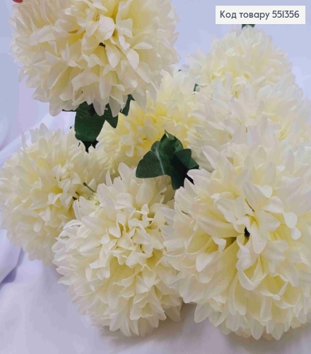 Штучна композиція ХРИЗАНТЕМИ, колір Айворі, 7 гілок з квітами на металевому стержні, 59см 551356 фото 2