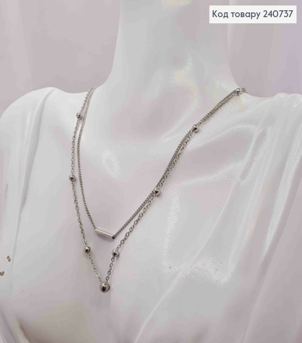 Цепочка серебряного цвета, двойная с Бусинками, 40+5см, сталь Stainless Steel 240737 фото 2