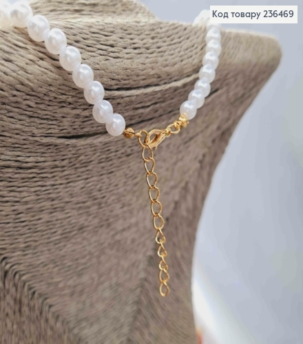 Бижутерия на шею из перламутровых бусин с подвеской "Сердце" золотого цвета, 41+5см, Fashion Jewelry 236469 фото 2