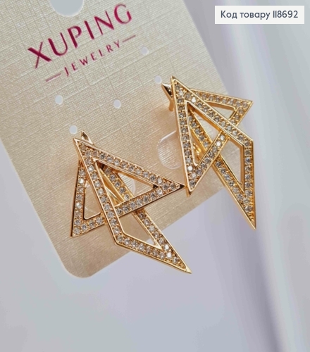 Серьги "Геометрические" с Блестящими камешками, 3,1см, английская застежка, Xuping 18К 118692 фото 2