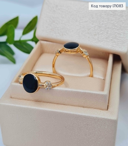 Кольцо с Черной эмалью и Блестящими камешками, Xuping 18К 171083 фото 2