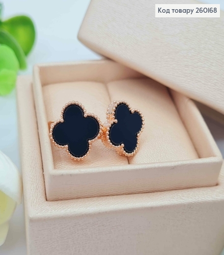 Сережки мідного кольору, Van Cleef з Чорною емаллю (1,4см), англ. застібка, Fashion Jewelry 260168 фото 2