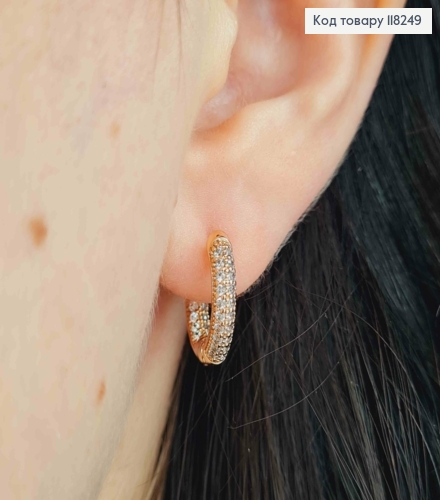 Серьги кольца украшены яркими камешками снаружи и изнутри, диаметр 1,6см, Xuping 18К. 118249 фото 3