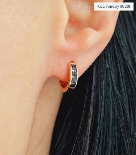 Серьги кольца 1см, с квадратными черными камешками, Xuping 18K 116281 фото 2