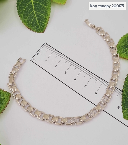 Браслет родимый, с квадратным якорным плетением и овальными вставочками, шир. 6мм, дл. 19см, Xuping 200175 фото 3