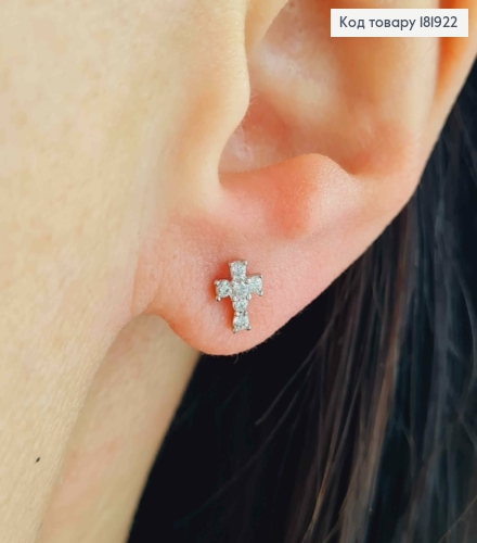 Серьги родованные гвозди "Крестики" с Блестящими камешками, 0,6*0,5см, XUPING 181922 фото 2