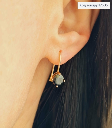Серьги с большим блестящим камнем (7мм), 1,7см, англ. застежка, Xuping 18К 117505 фото 2