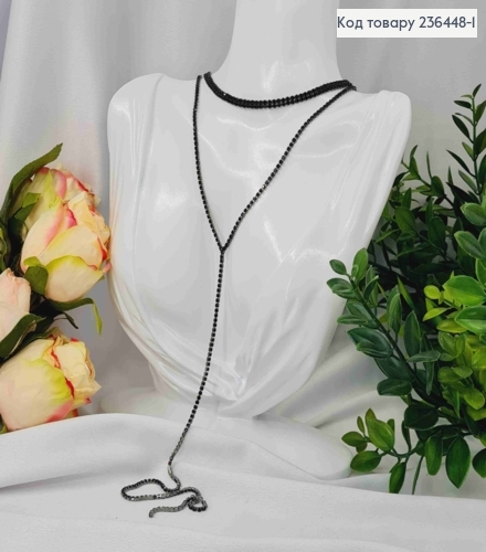 Набор (ЧЕРНИЙ): Серьги гвоздики (6см), Двойная цепочка из Камешков (43+9см*30см), Черного цвета 236448-1 фото 2