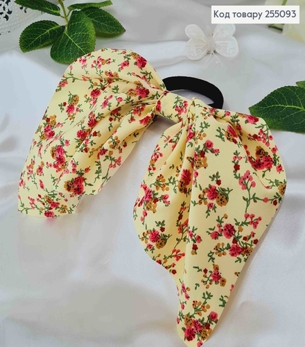 Резинка 5см, Твилли с бантиком, Желтого цвета, с цветочным принтом, дл. 255093 фото 2