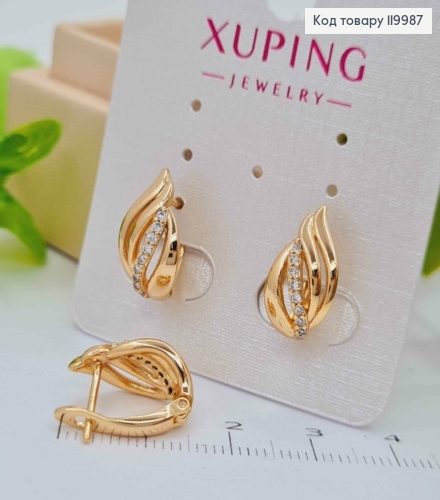 Серьги "Огоньки" украшены Блестящими камешками, длина 1,5см, английская застежка, Xuping 18K 119987 фото 2