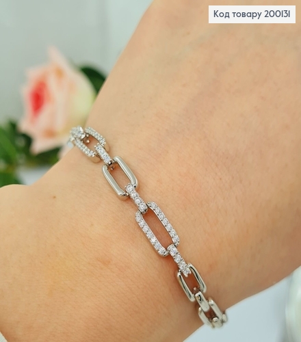 Браслет родированый Квадратные пластинки с камнями ,18+2см, Xuping 200131 фото 2