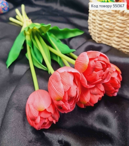 Искусственные цветы ТЮЛЬПАН Пионовидный, Темно-Розовые  (латексные, 5шт/букет, выс. 38см, цветок 4см 551367 фото 4