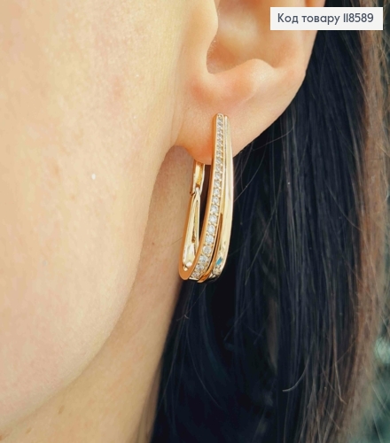 Серьги "Овальные" украшены Блестящими камешками в один ряд, 2,7см, английская застежка, Xuping 18К 118589 фото 3