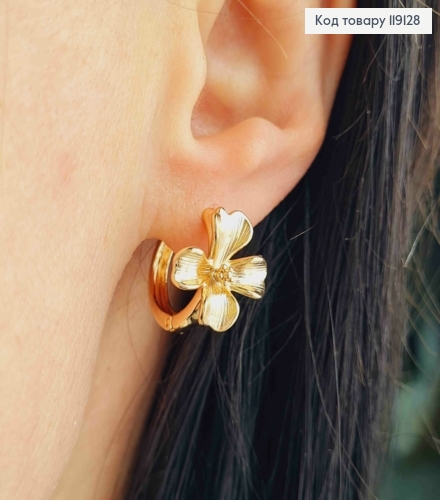 Серьги кольца (1,5см) с цветком "Четырехлистник", 1,4см, XUPING 18K 119128 фото 2