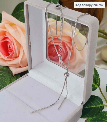 Цепочка родованная, квадратный снейк, двойной, с шармом, 46,5+5см, Xuping 190287 фото 2