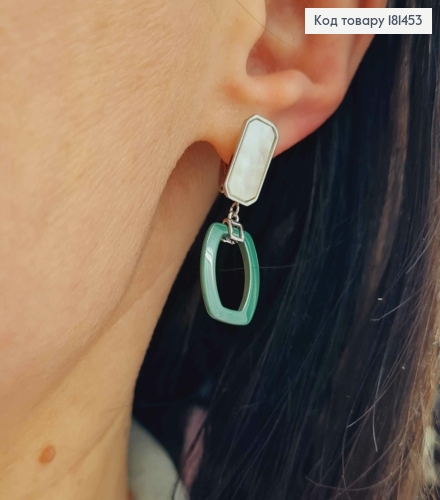 Серьги, Перламутровая пластина с подвеской Зеленого цвета, длина 3см, англ застежка, Xuping 181453 фото 2