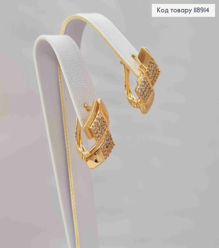 Сережки "Фігурні" з Блискучими камінцями, 1,6см, англійська застібка, Xuping 18K 118914 фото 3