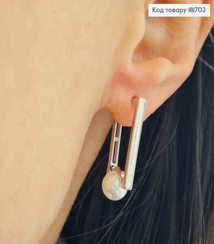 Серьги родственные прямоугольные с жемчужкой, 2,1см, Xuping 181702 фото 2