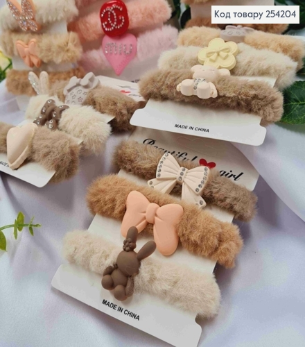 Набор: резинка "ПУШОК" (3шт) с брошью в камнях, Пастельные цвета в ассортименте, 6см 254204 фото 3