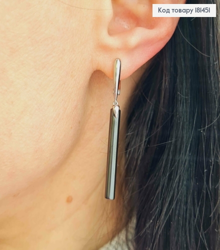 Серьги, с подвеской "Нефритовая палочка" Черного цвета, длина 4,6см, англ застежка Xuping 181451 фото 2