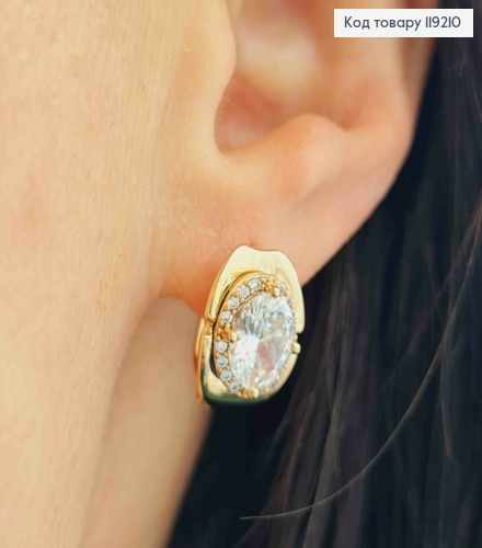 Серьги с Блестящим камнем в оправе из камешков, 1,5см, английская застежка, Xuping 18K 119210 фото 3