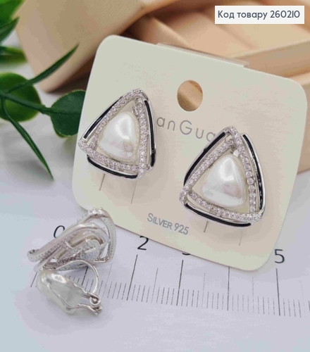 Сережки кліпси срібного кольору, з Перлинкою та Блискучими камінцями (1,8см),сталь XianGuang 260210 фото 2