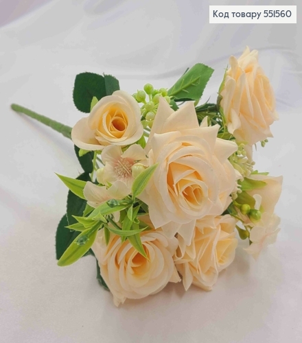 Искусственная композиция Розы, ПУДРОВОГО цвета, 7 веточек на металлическом стержне, высота30см 551560 фото 2