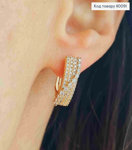 Сережки "Сяйво" з Блискучими камінцями, довжина 1,7см, англійська застібка, Xuping 18K 110091 фото 2