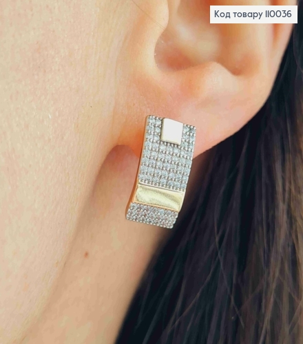 Серьги украшены Блестящими камнями, длина 1,7см, английская застежка, Xuping 18K 110036 фото 2