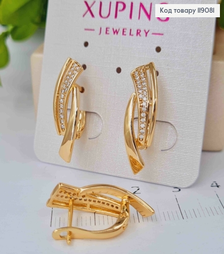 Серьги "Грейс" украшены Блестящими камешками, 2,3см, английская застежка, XUPING 18K 119081 фото 2
