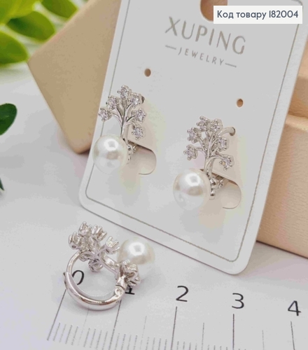Серьги кольца "Звездное Дерево" с Камешками и Жемчужкой, диаметр 1,1+1,5см, Xuping 182004 фото 2