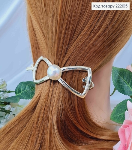 Заколка металл, "Бантик" с жемчужиной, золотого цвета, 9см 222105 фото 2