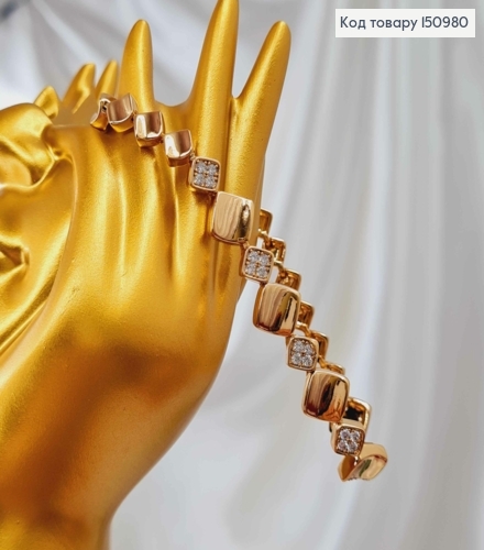 Браслет плетение квадратными пластинками с Блестящими камешками, длина 17+2см, Xuping 18К. 150980 фото 2