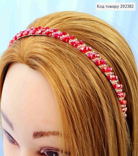 Обруч металл, КРАСНО-ПУДРОВОГО цвета, плетеный Бисером и Стеклярусом, ширина 1см. 292382 фото 2