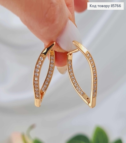 Серьги стрелы "Волна" в камнях, 3см. с англ. зам. Xuping 18K 115766 фото 3